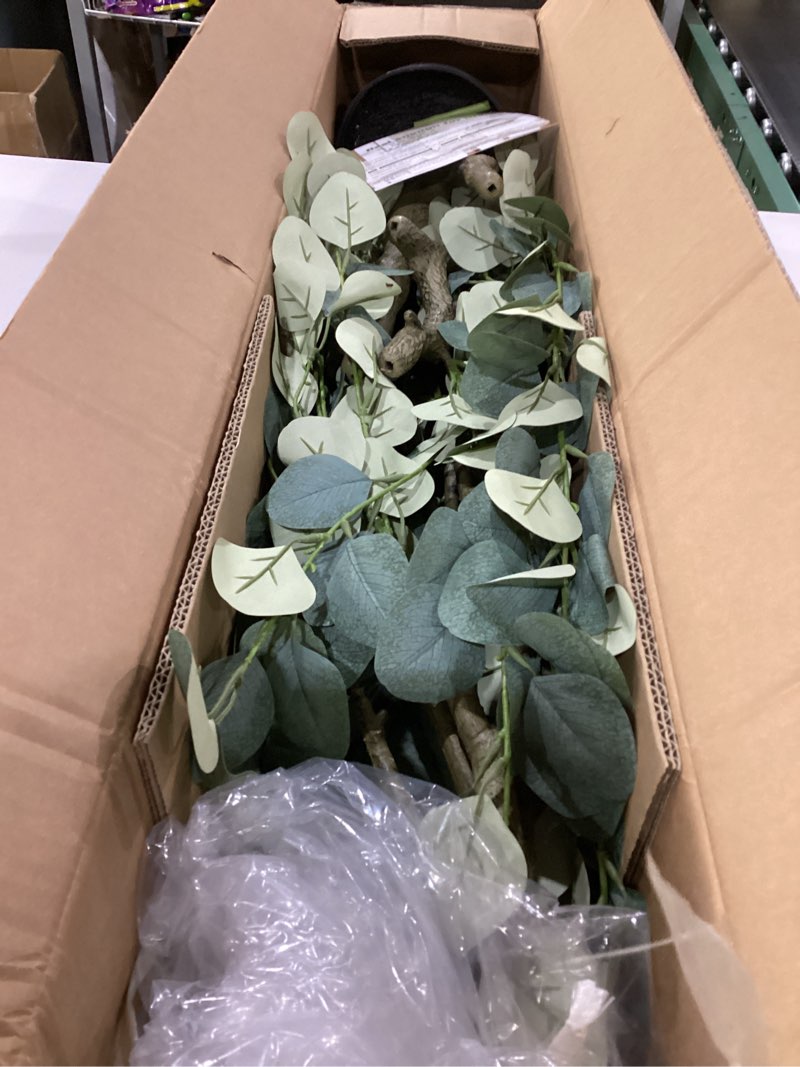 Condition photo showing As Is for 6ft artificial eucalyptus tree indoor, faux eucalyptus tree with 636 silk leaves, tall fake tree - artificial tree indoor for living room office bedroom home decor