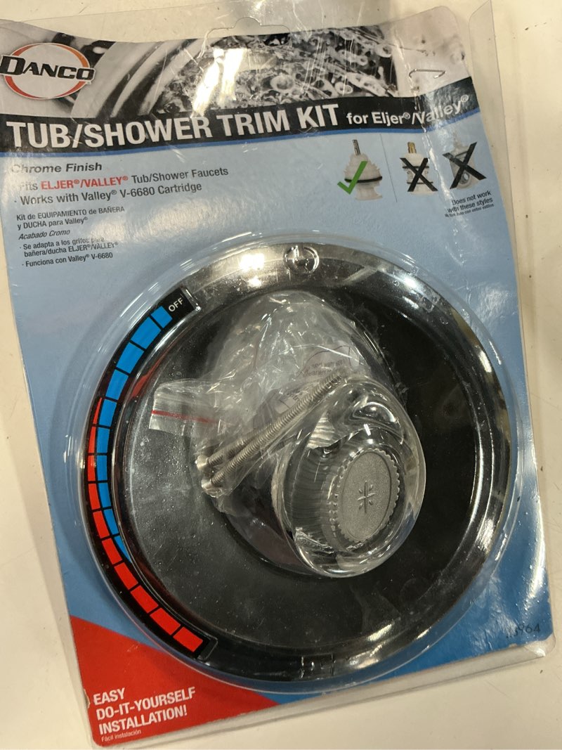 Condition photo showing Good Condition for single-handle tub/shower faucet trim kit in chrome without valve for eljer and valley faucets (valve not included)