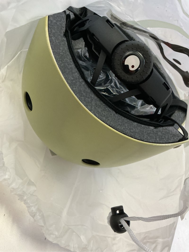 Condition photo showing New/Like New for kids bike helmet, adjustable and multi-sport, from toddler to youth, 3 sizes olive small: 18.9" - 21.3"