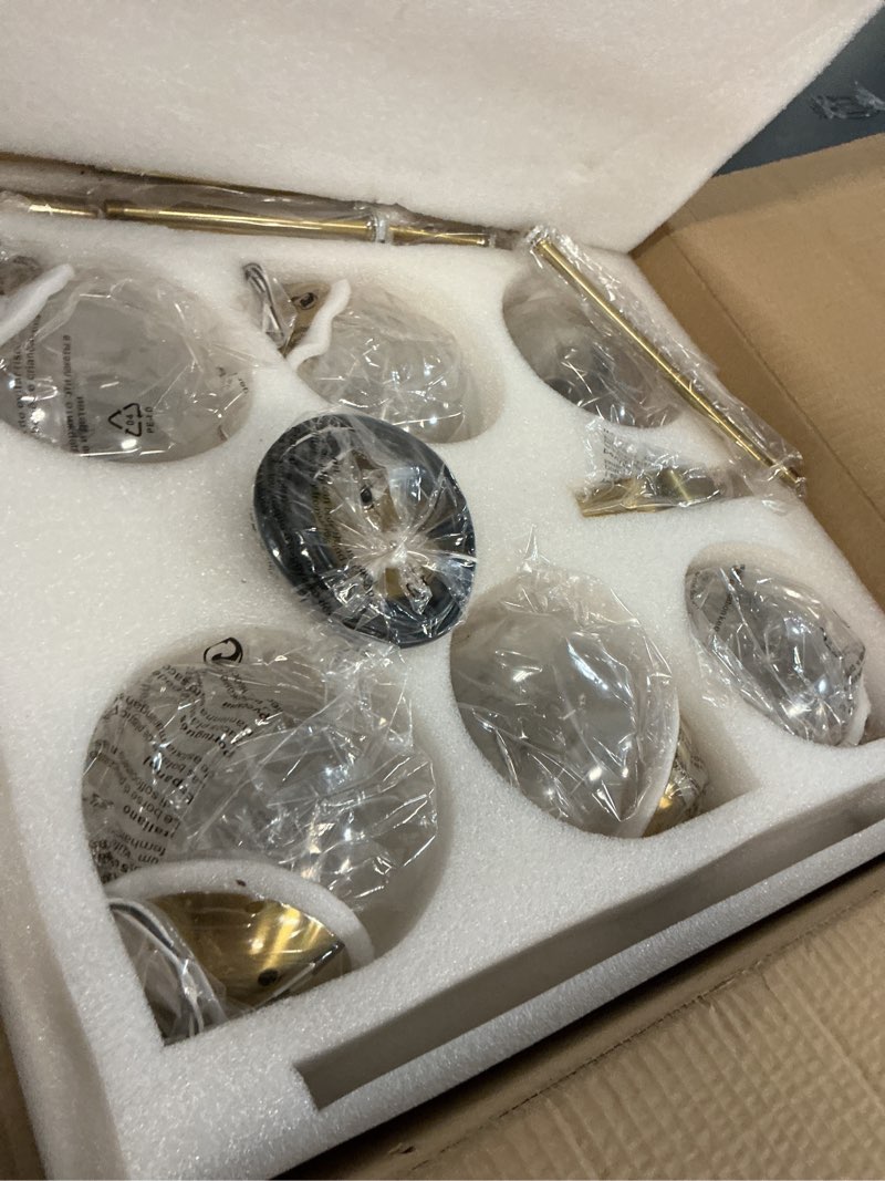 Condition photo showing New/Like New for bagood 6-light globe sputnik chandelier modern gold sputnik chandelier mid century pendant light brushed brass finished with clear globe glass lampshade chandeliers for dining room kitchen gold, clear, 6-light, 23.6"