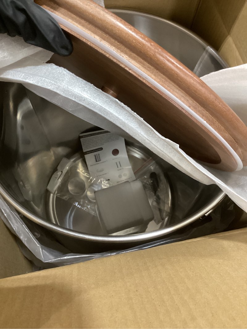 Condition photo showing Good Condition for 25 Lbs Stainless Steel Dog Food Storage Container with Airtight Wooden Lid & Ceramic Bone Handle, Large Metal Dog Food Bin for Dogs & Cats, Keep Fresh, Easy to Clean 25 lbs - 1pk