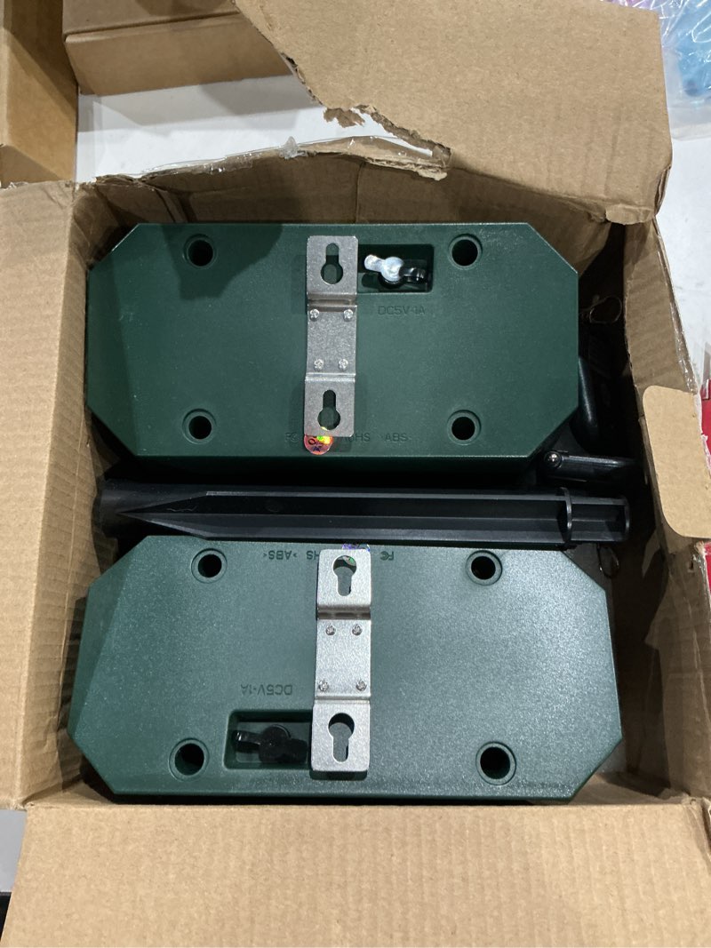 Condition photo showing Good Condition for qualirey 2 pcs solar outdoor motion sensor alarm with stake animal deterrent dog barking sensor 13 sound 130db loud noise maker 4 mode with usb remote control support recording volume adjustment