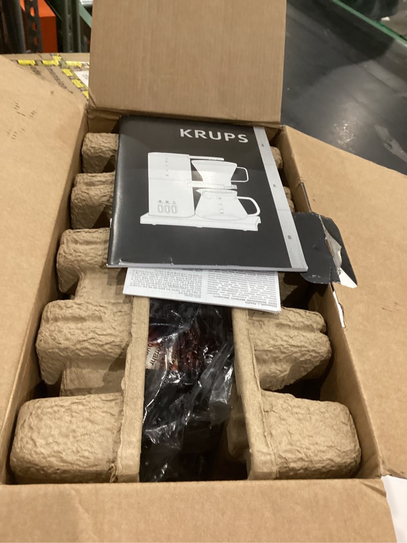 Condition photo showing As Is for KRUPS Essential Brewer 8 Cup Drip Coffee Maker Machine, SCA-Certified, Blooming Technology, Barista-Quality, Pour Over Coffee Machine, Easy to Clean, Stainless Steel Design, Silver 8-Cup Automatic Pour-Over Coffee Maker