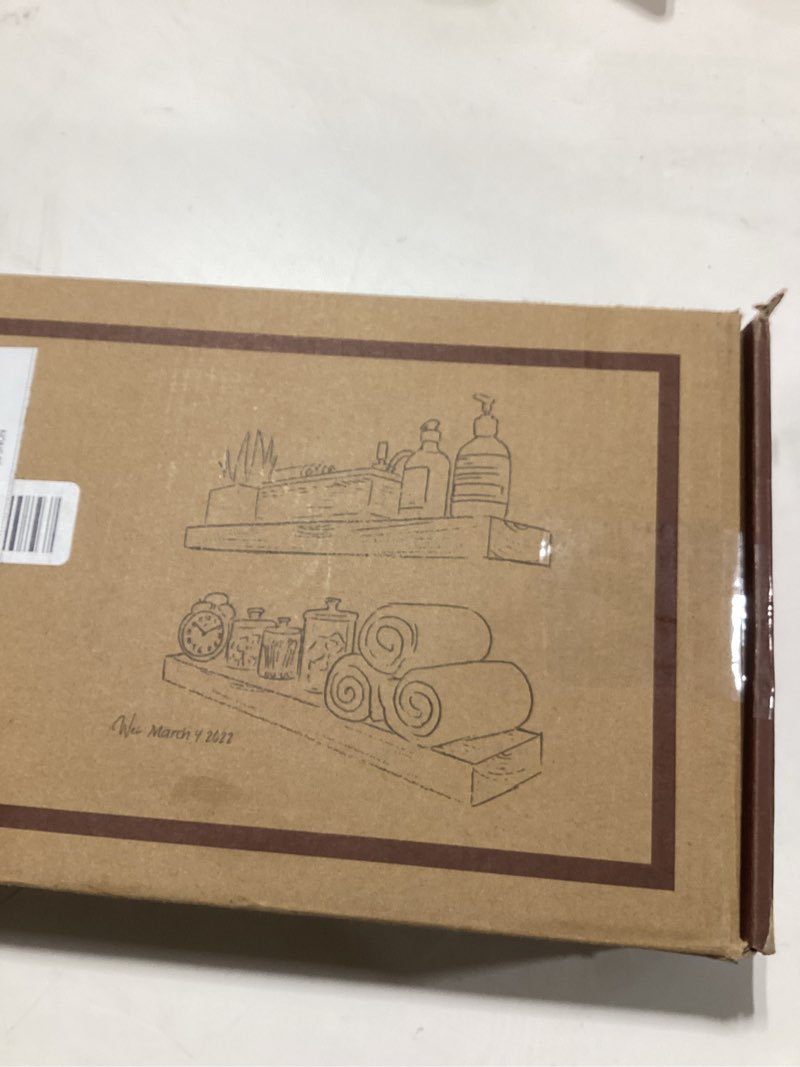 Condition photo showing New/Like New for BGMG Wood Floating Shelves 24 inch, Wide Rustic Wooden Wall Shelves for Bathroom Living Room Bedroom Kitchen Farmhouse Set of 2-24x 6.7 x1.25 inch- Black Black 24 inch
