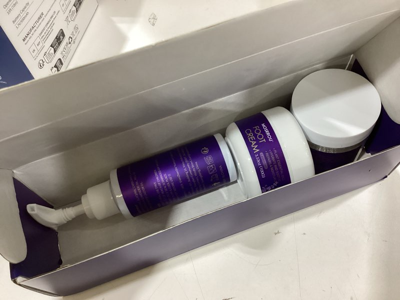 Condition photo showing New/Like New for pedicure kit for feet 4pcs foot spa kit for christmas birthday valentine's women men gift lavender feet care kit for dry cracked foot soak salt foot callus remover gel foot file foot cream