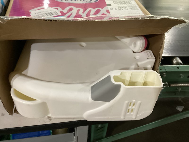 Condition photo showing As Is for graco turbobooster 2.0 backless booster car seat, barbie painterly, travel booster seat for children ages 4-10, weight 40-100 pounds and height up to 57 inches