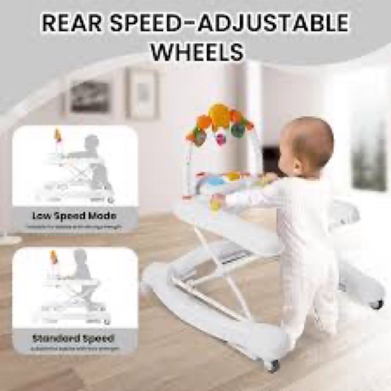 Baby Walker with Wheels, 5-in-1 Foldable Infant Toddler Walker for Boys Girls 6-18 Month, Music Walk