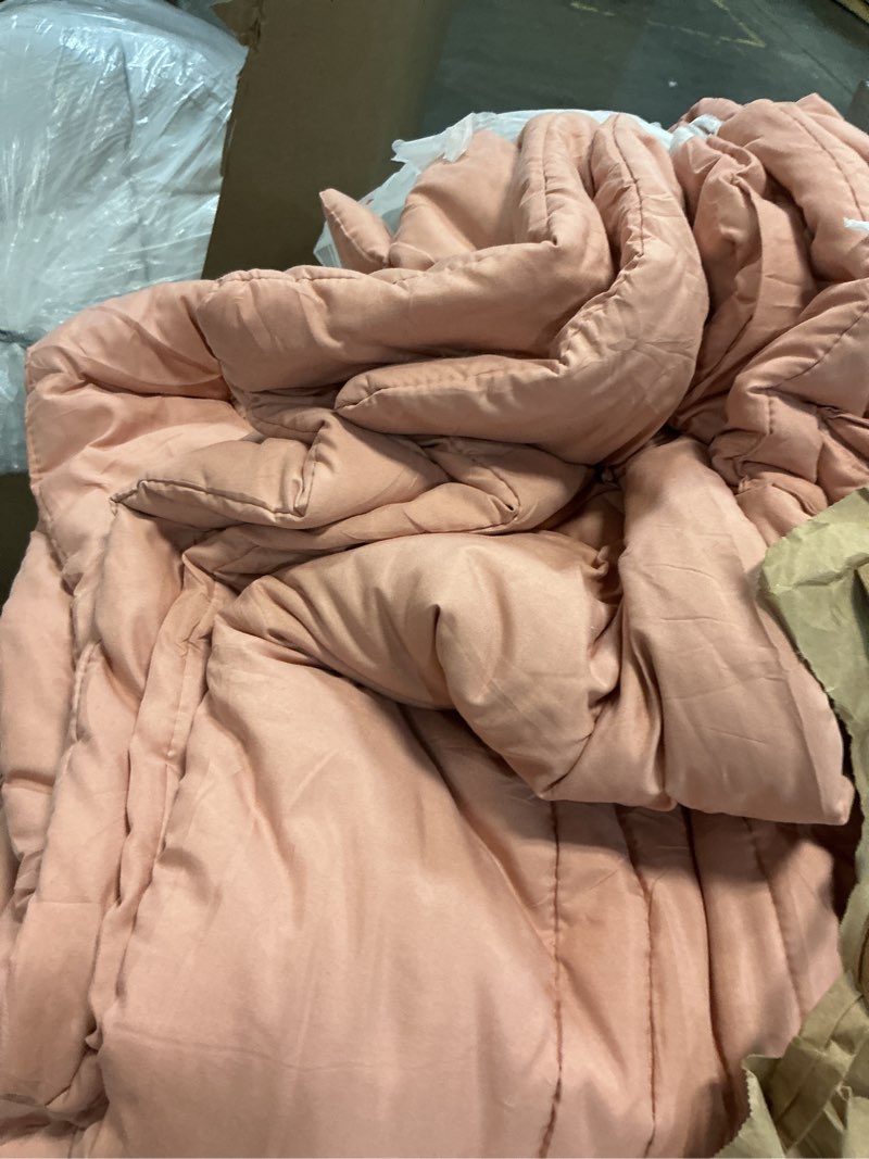 Condition photo showing As Is for Monbix King Size Comforter Set - 7 Pieces Bed in a Bag King, Clay Pink Bedding Sets with Comforter, All Seasons Down Alternative Comforter Bed Set with Sheets, Pillowcases & Shams Clay Pink 7Piece-King(102”X90'')