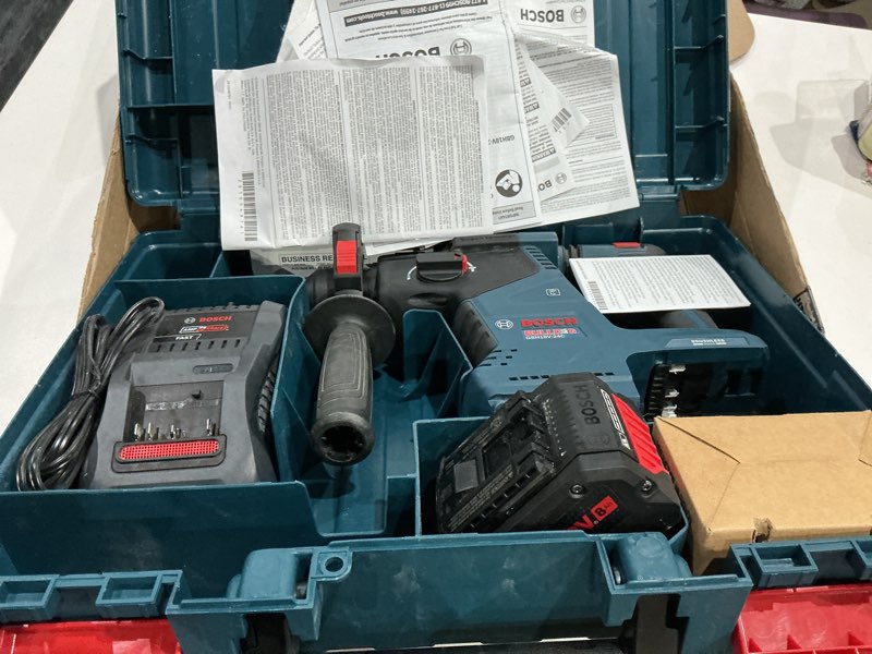 Condition photo showing As Is for bosch gbh18v-24ck24 18v brushless connected sds-plus® bulldog™ 1 in. rotary hammer with (2) core18v® 8 ah high power batteries industrial