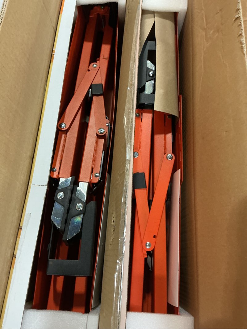 Condition photo showing New/Like New for Saw Horses 2 Pack, 4400Lbs Load Capacity Saw Horse Folding Heavy Duty Sawhorses 21-34in Adjustable Height Professional Saw Horse with 2x4 Bracket for Woodworking Carpenters Contractors, Orange