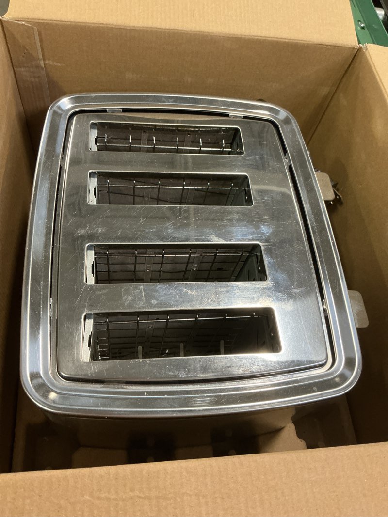 Condition photo showing As Is for GE Stainless Steel 4 Slice Toaster | Extra Wide Slots for Bagels, Breads, Waffles & More | 7 Shade Options | Countertop Kitchen Essentials | 1500 watt 4-Slice Stainless Steel