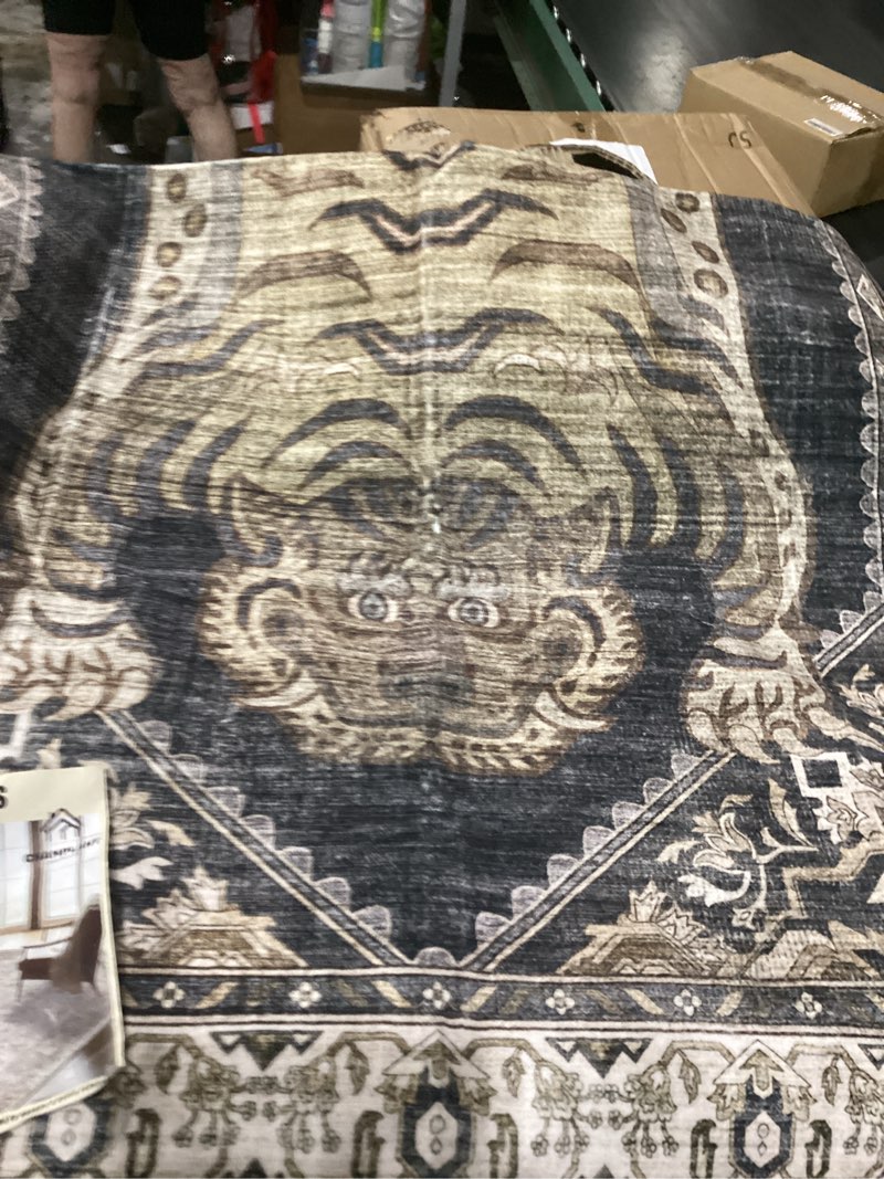 Condition photo showing New/Like New for champlant area rug 5'x7' washable rug traditional floor cover thin retro kitchen indoor distressed non slip carpet for living room bedroom dining room blue-brown pattern 5' x 7' (rectangular)