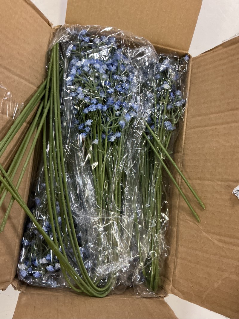 Condition photo showing New/Like New for der rose 24pcs 21" blue babys breath artificial flowers - dreamy diy faux floral arrangements for wedding arch party event decor & backdrops blue 24