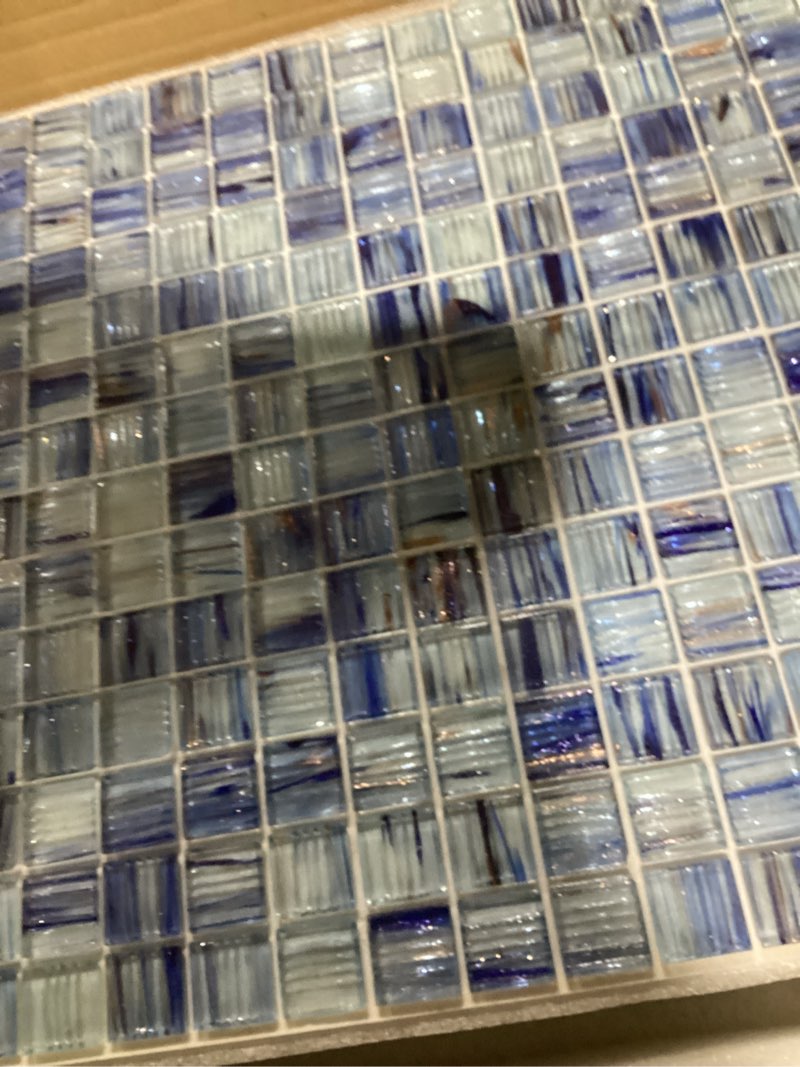 Condition photo showing New/Like New for CASAPALACE Peel and Stick Glass Tile, 12" x 12" Light Blue Square Mosaic Tiles Glass Backsplash Stick on Tiles for Kitchen Bathroom Wall (8-Sheet, 8 SQ.FT)