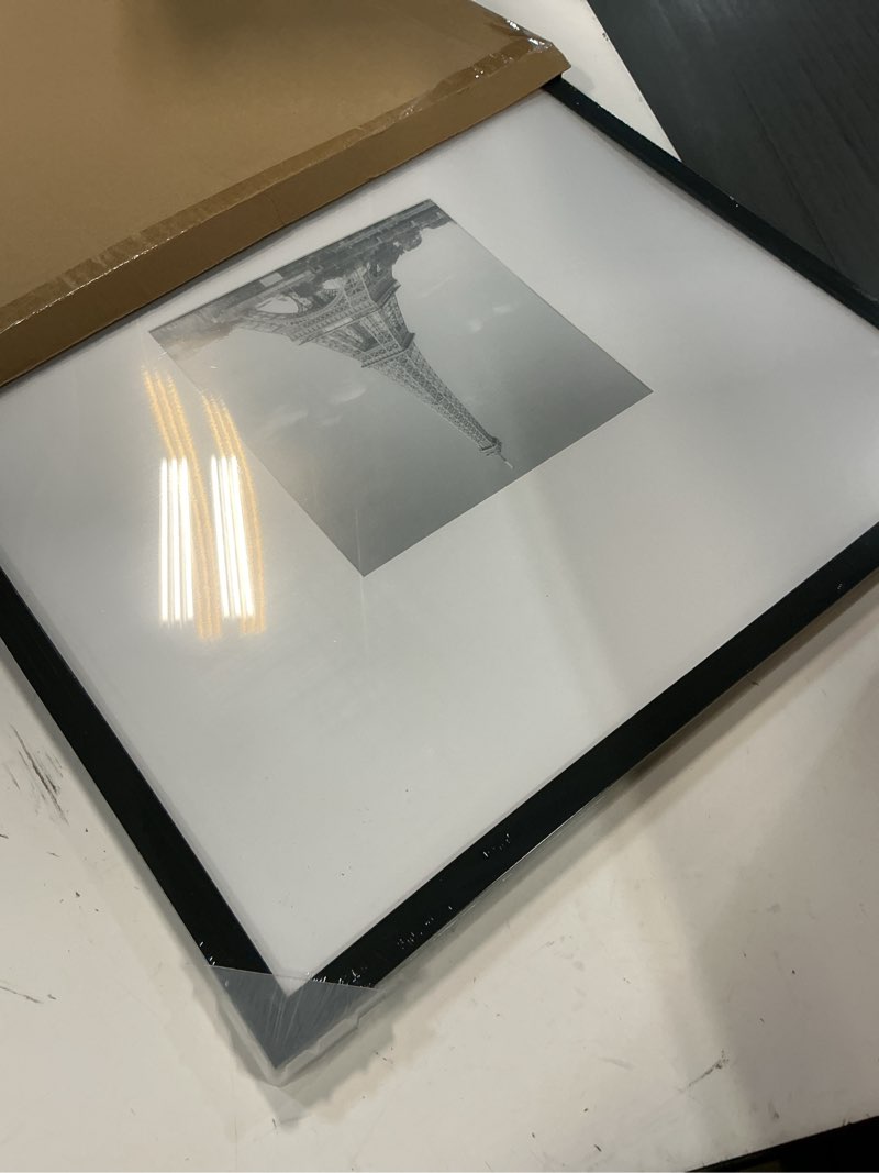 Condition photo showing New/Like New for upsimples 18x18 picture frame, display pictures 8x8 with mat or 18 x 18 without, wall hanging square frames, black, 1 pack black 18x18