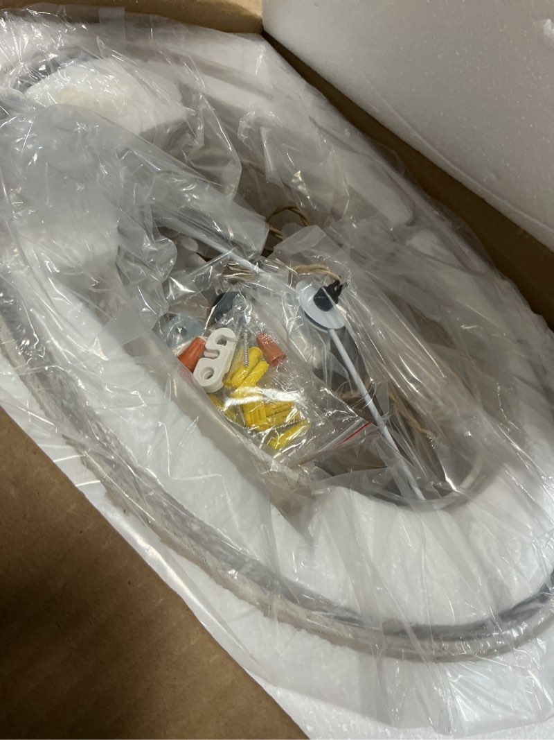 Condition photo showing Good Condition for Plug in Pendant Light, 2-Tier Drum Linen Pendant Light with 15ft Hemp Rope Cord, E26 On/Off Switch, 18" Plug in Hanging Chandelier for Dining Room Kitchen, Includes Bulbs Beige-Plug in