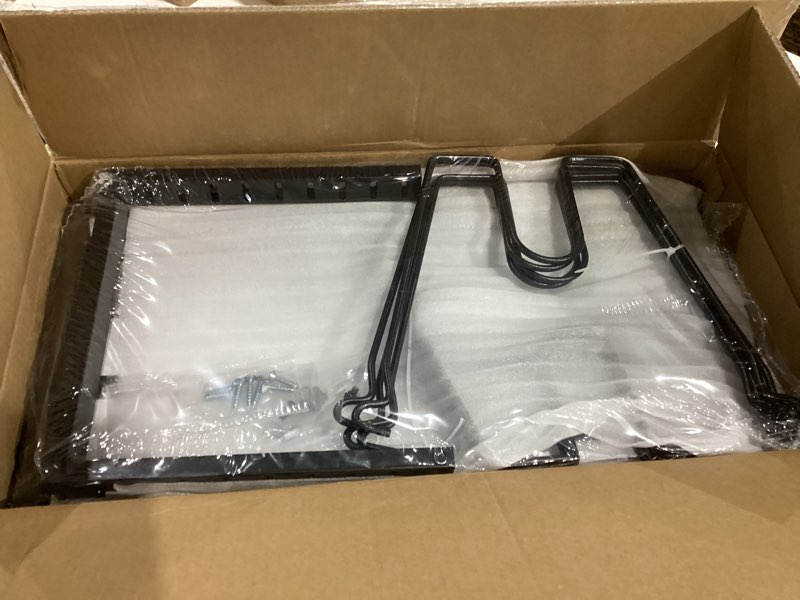 Condition photo showing Good Condition for 2 pack pots and pans organizer under cabinet, 21.6" deep pull out pot lid organizer holder with guardrail adhesive pot and pan holder rack with 10 adjustable dividers(black) 2 pack black