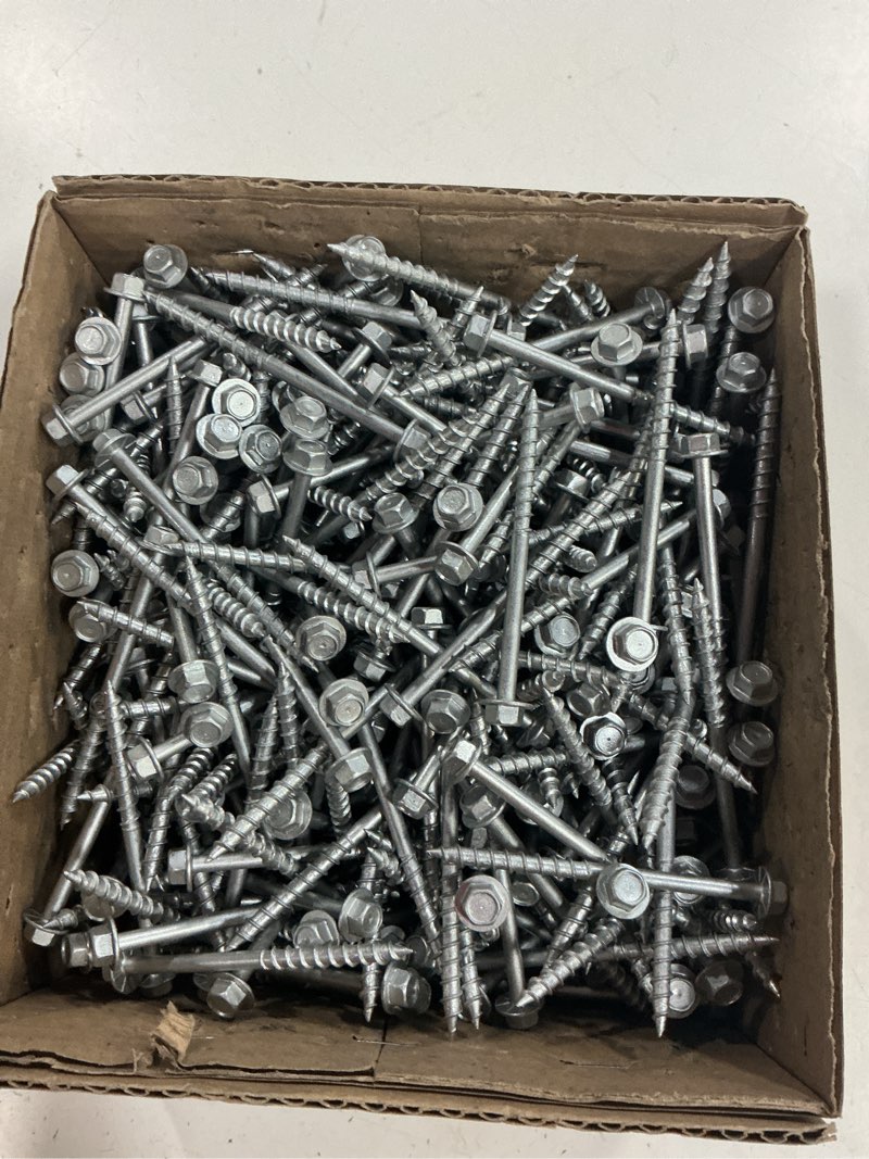 Condition photo showing Good Condition for sd connector screws, #9 x 2-1/2" heavy duty joist hanger screws, 1/4" hex head, 0.380" dia, 10d nail replacement, mechanical galvanized, 1500-hour salt spray tested, 500 count #9 x 2-1/2 in 500.0