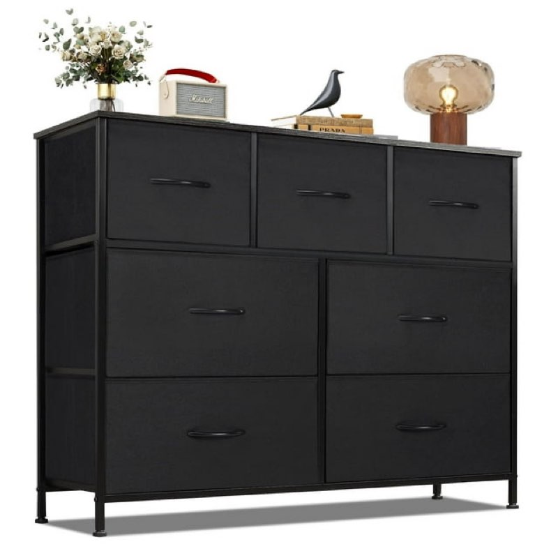 Modern 7 Drawer Fabric Dresser, Chest of Drawer Organizer Storage Cabinet for Bedroom Clothes Closet, Entryway,Black