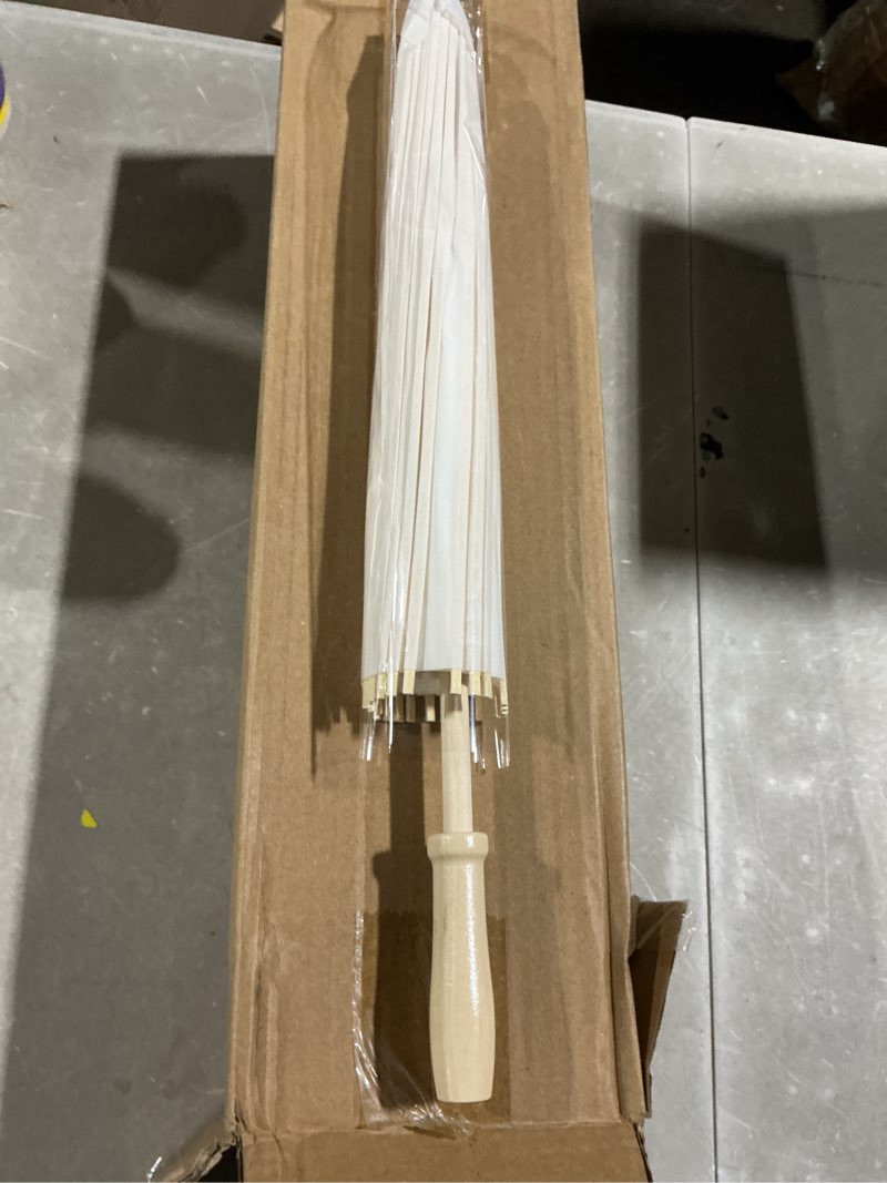 Condition photo showing Good Condition for 8 pcs 23.6 inch white paper umbrellas bulk, blank paper parasol diy oiled painting japanese handmade decorative umbrella for wedding, bridal party decor, photography props
