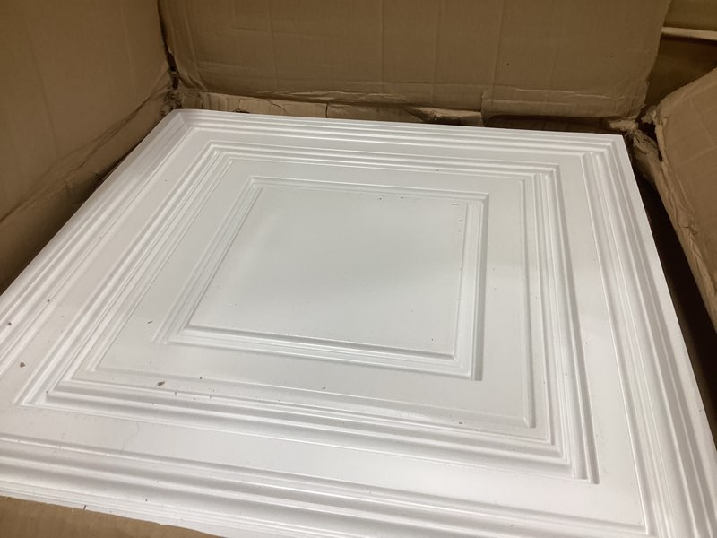 Condition photo showing Good Condition for landical 50 pcs 2 x 2 ft white pvc plastic drop ceiling tiles 24 x 24 x 0.8 inch ceiling panels decorative cover 200 sq. ft for office bathroom living room bedroom 50 white