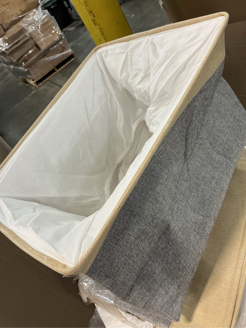 Condition photo showing Good Condition for tenabort set of 2large storage basket bin, foldable storage cube box canvas fabric collapsible organizer with handles for closet home office clothes shelf nursery, grey and beige