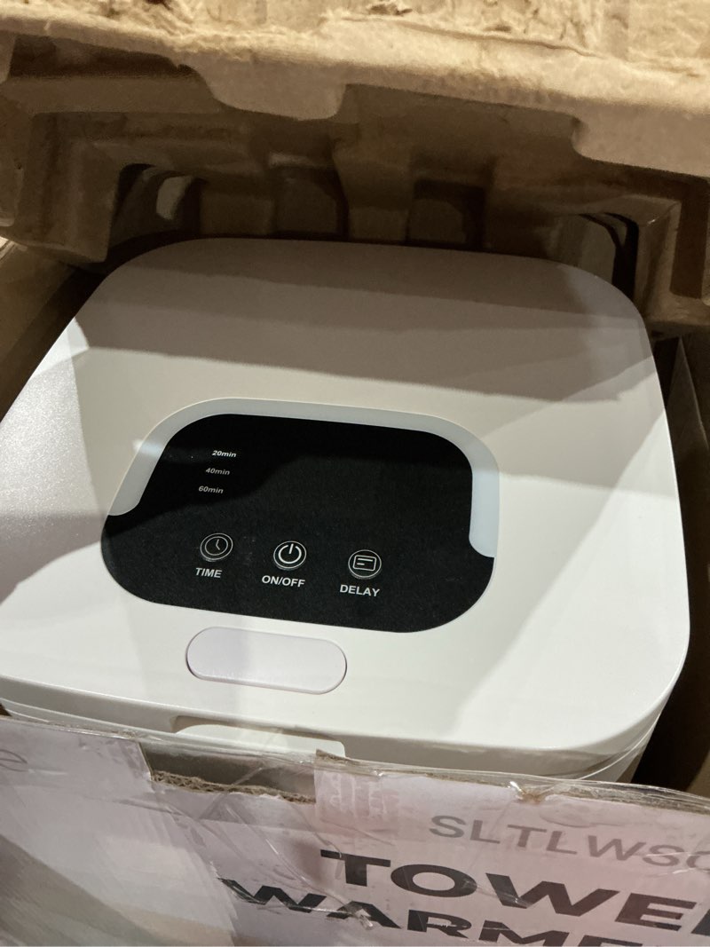 Condition photo showing Good Condition for serenelife towel warmer bucket - compact 23l bathroom towel heater with essential oils disc holder, adjustable timer, auto shut-off, power cord storage & led display, fits 2 oversized towels (white)