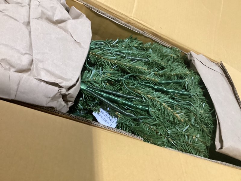 Condition photo showing As Is for National Tree Company 6 ft Pre-Lit Dunhill Fir Artificial Christmas Tree, 600 Clear Lights, 1,430 Tips, Includes Stand, Green