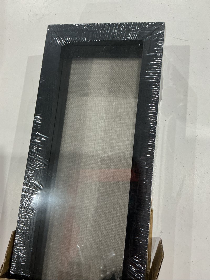 Condition photo showing Good Condition for 5x12 nature wood black shadow box frame, 1.57" deep glass door with lock | solid hardwood, front glass door & lock, linen back, hidden mounts, perfect for wedding flowers, pictures & memory box black 5*12.5