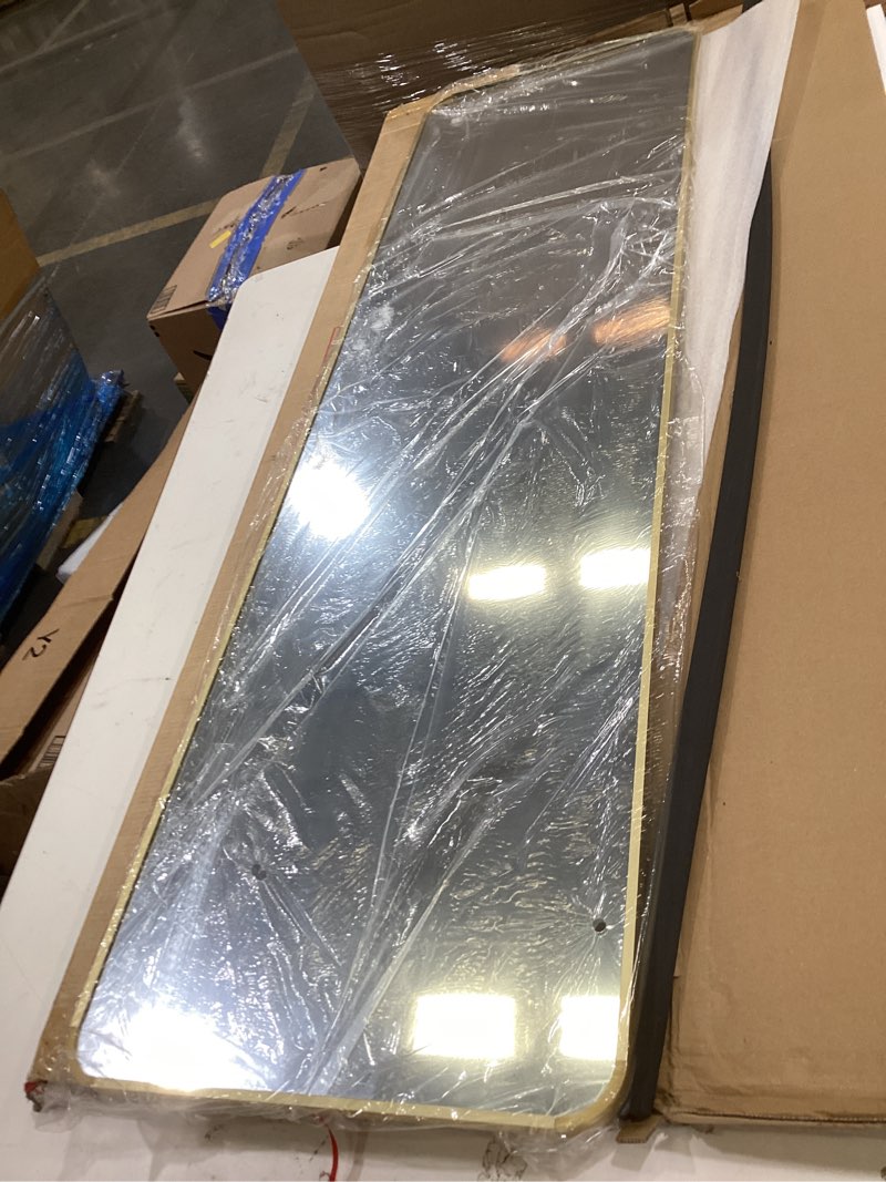 Condition photo showing As Is for antok 48"x14" over the door mirror, full length mirror door hanging with aluminum metal frame, rectangle wall mounted body mirrors for bedroom, no-drill space saving dressing mirrors, gold gold 48"l x 14"w