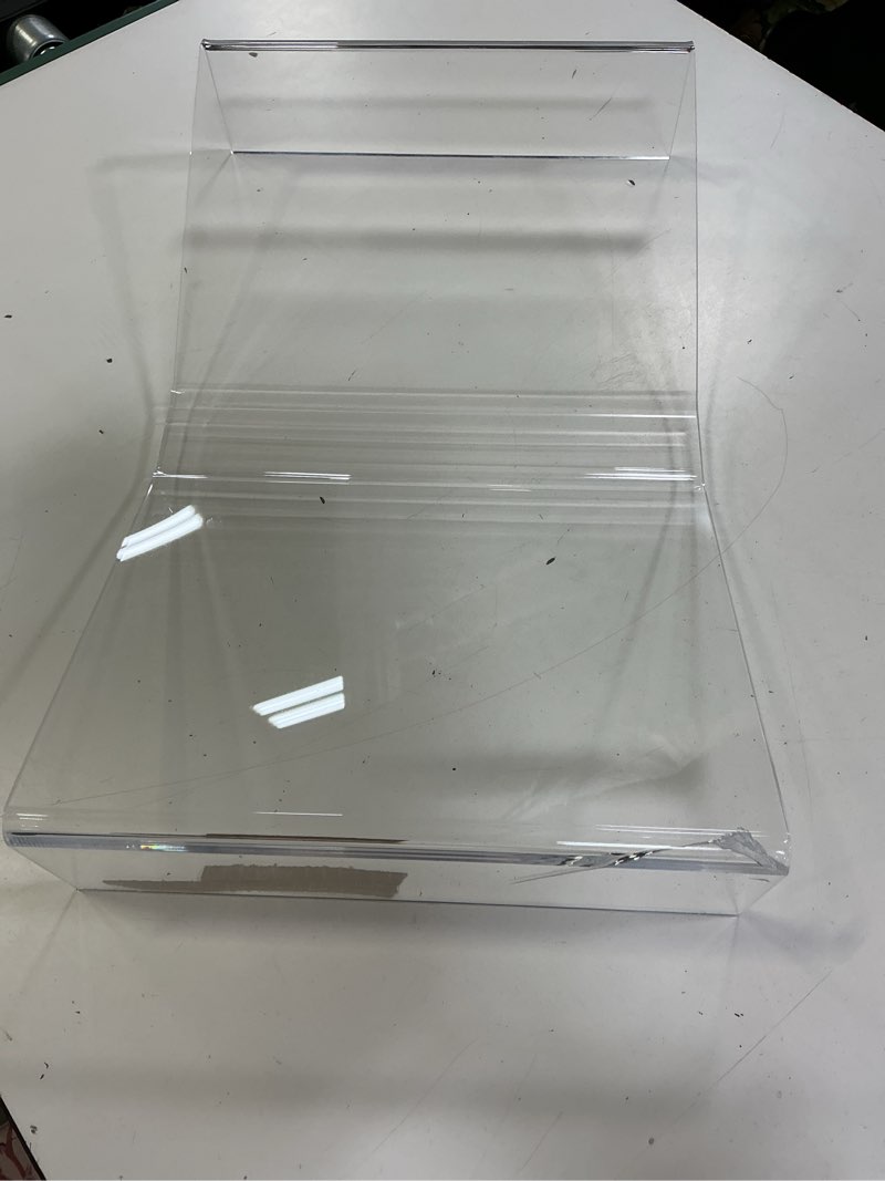 Condition photo showing As Is for sintuff extra large acrylic open book display stand 19.63" w x 12" d x 3.5" h, open bookstand holder for display and reading cookbooks, art books, bibles, magazines acrylic 19.63" w x 12" d x 3.5" h