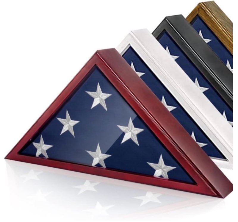 glass front flag display case for burial flag - wall mounted 9.5 x 5 feet flag box for american veteran flag and folded flag display - ideal for honoring military service (rustic brown)
