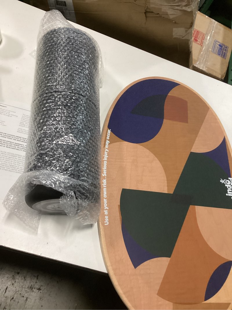 Condition photo showing As Is for the original indo board training package - balance board trainer for core strength, stability & athletic performance - surfing, skateboarding, snowboarding, yoga, physical therapy & more. includes board, cushion and roller. cuby