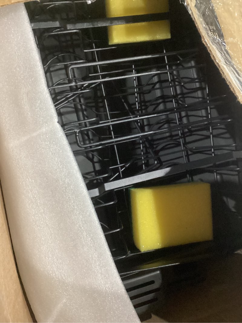 Condition photo showing As Is for Dish Drying Rack, 2 Tier Large Dish Drying Rack for Kitchen Counter with Drainboard Stainless Steel Dish Drainer for Dish/Knifes/Cup/Cutting Board, Black Black-a