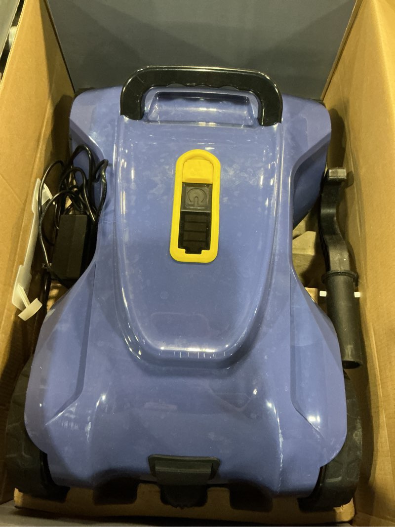 Condition photo showing As Is for lanocean cordless automatic pool cleaner robot, efficient pool vacuum robot w/self-parking, 120min runtime, auto debris removal, ideal for daily maintenance of flat above ground & inground pools-blue deep blue
