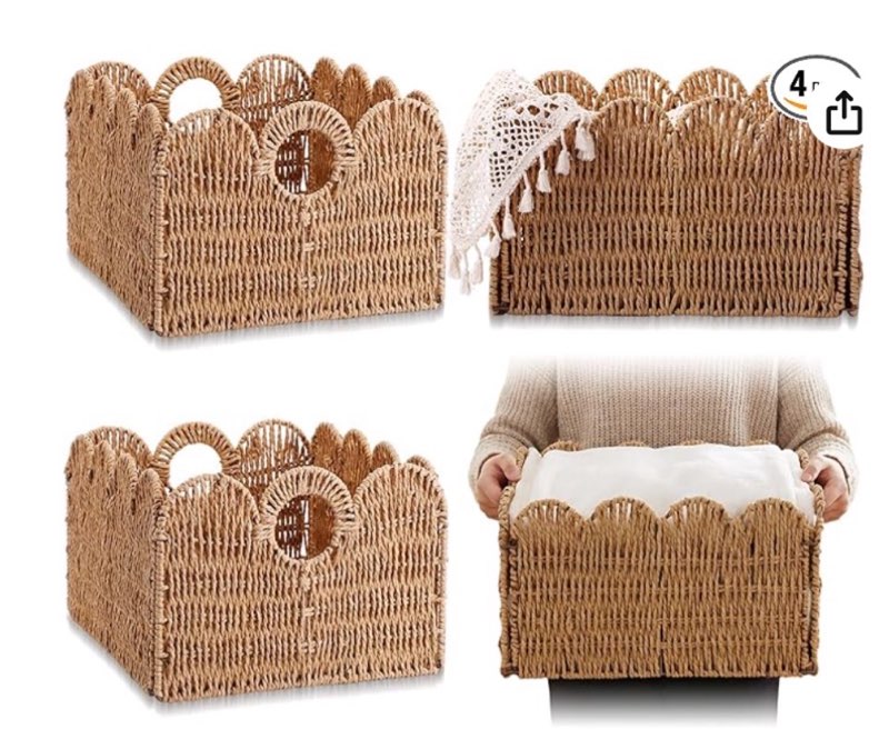 leinuosen 4 packs scalloped wicker storage basket paper rope pantry baskets for shelves organizing t