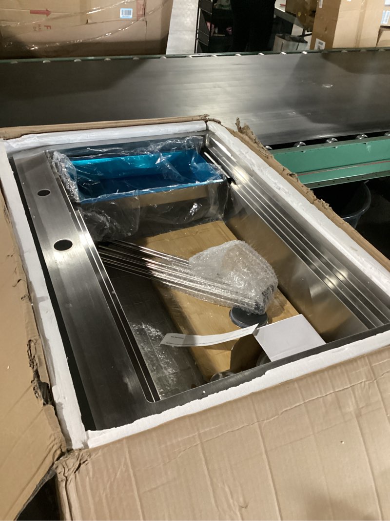 Condition photo showing Good Condition for 32" x 19" multifunctional undermount workstation kitchen sink s304 stainless steel handmade modern single bowl kitchen sink with accessories and integrated 32" x 19" x 10" undermount sink