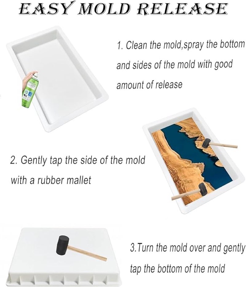 Large epoxy mold with fixing system 79 x 50 x 7.6 cm and 48 x 30.5 x 7.6 cm, cutting board molds for resin, reusable large epoxy mold for coffee table, charcuterie board, table of