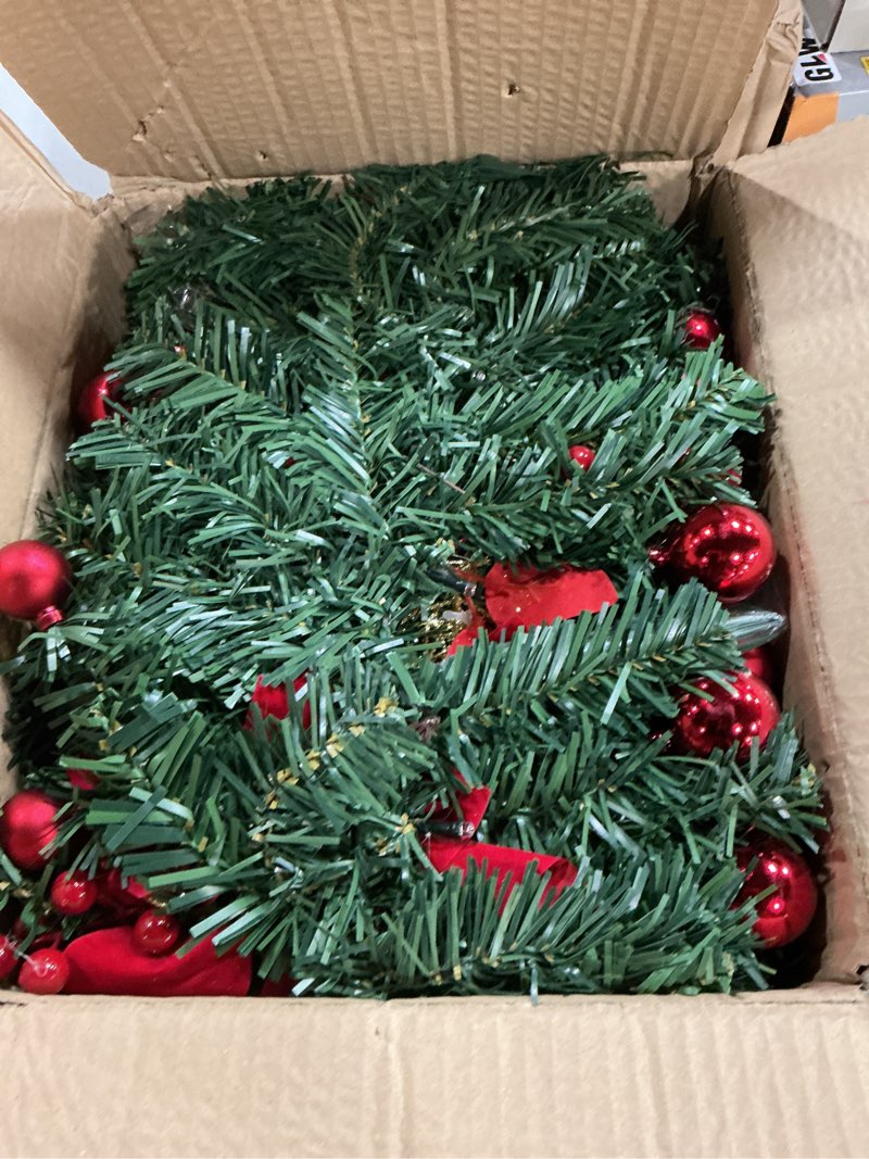 Condition photo showing New/Like New for Christmas Garlands,2.7M/ 9FT Christmas Garland,Christmas Garland with Lights, and Berries and Balls,for Fireplaces,Stairs, Interior Decoration,Christmas Decoratio Red