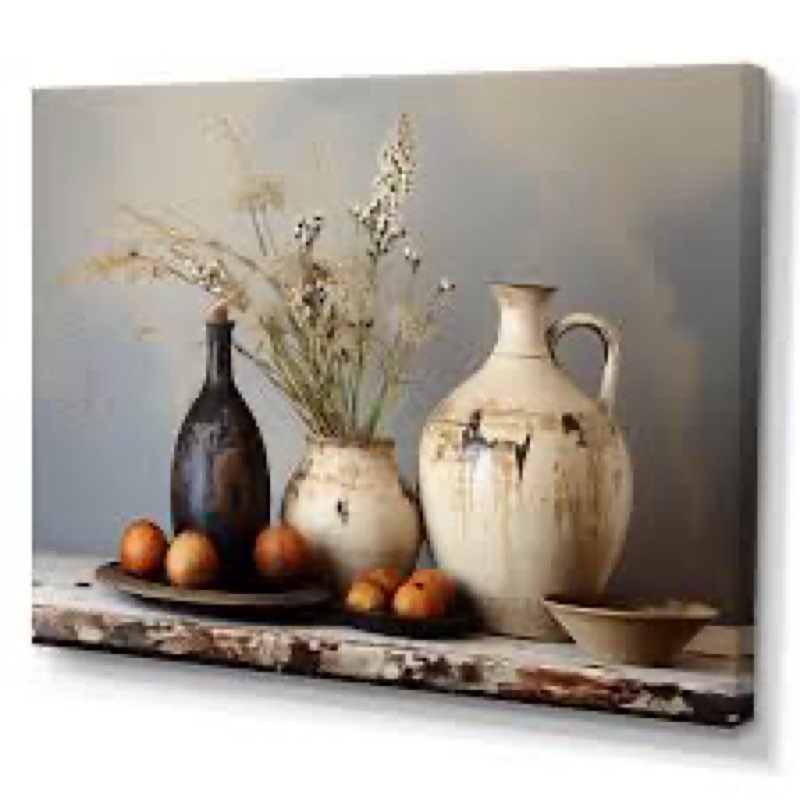 White Floral Vintage Pottery Artifacts - Boho Pottery Wall Art Decor
