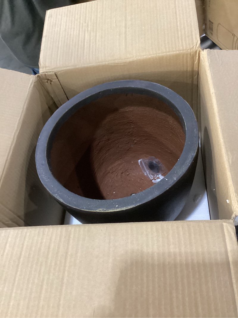 Condition photo showing New/Like New for kante 14 inch dia round concrete planter, indoor outdoor large plant pot with drainage hole and rubber plug for home patio garden, oil rubbed bronze oil rubbed bronze 14" w