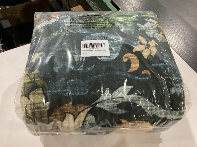 Condition photo showing New/Like New for Topllen Tranditional Dark Green 8x10 Rugs for Living Room Bedroom, Washable Non Slip Low Pile Thin Dining Room Rugs for Under Table, Distressed Medallion Pattern Printed Soft Carpet for Guest Room… similar to stock photo