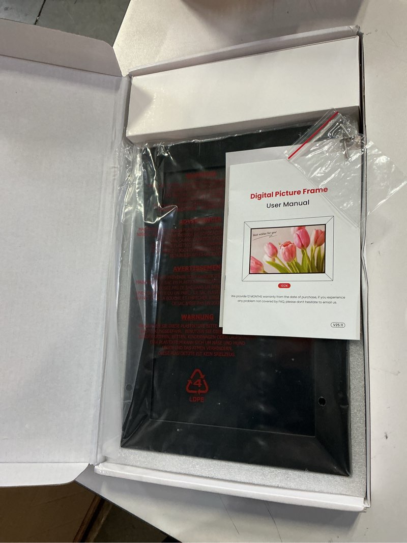 Condition photo showing New/Like New for frameo 10.1 inch wifi digital picture frame with 32gb memory, 1280 x 800 ips touch screen smart electronic photo frame, wall mountable, auto-rotate, share photos/videos via frameo app from anywhere 10.1 inch black