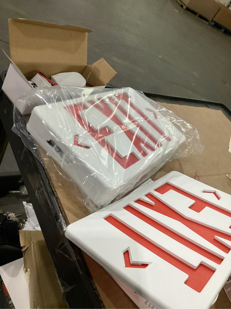 Condition photo showing New/Like New for tanlux red exit sign with emergency lights, led emergency exit light with battery backup, ul listed, ac 120/277v, commercial emergency lights combo for business - 4 pack