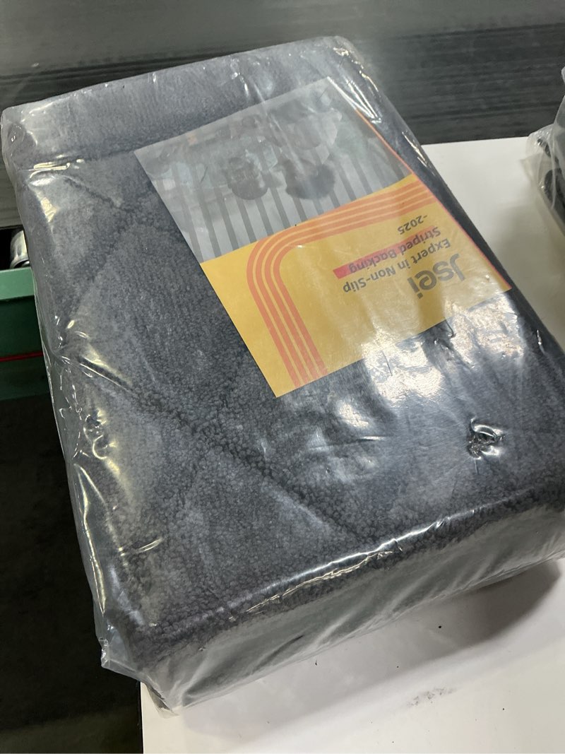 Condition photo showing New/Like New for JSEI Non-Slip Bathroom Rugs, Self Adhesive No Sliding Bath Rugs Set of 2, Machine Washable Absorbent Bath Mat Set for Tub Shower & Single Sink 20”x32”+20”x48”, Dark Grey, Diamond Pattern Dark Grey 20''x32''+20''x48''(Diamond Pattern)