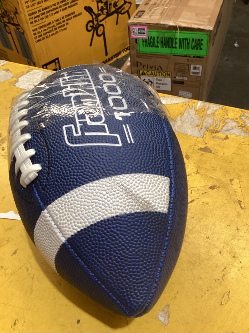Condition photo showing As Is for franklin sports youth + adult footballs - extra grip 1000 official size, junior + pee wee kids - 1 + 12 packs blue/white junior size - 1 inflated football