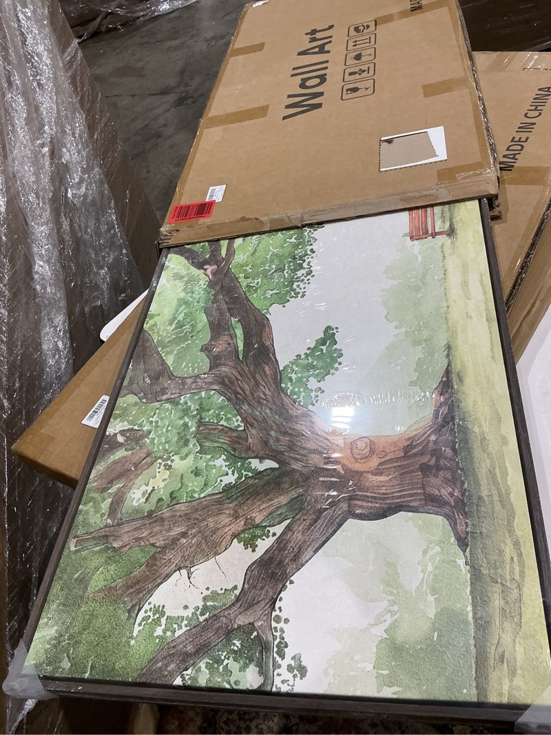 Condition photo showing New/Like New for framed landscape canvas wall art for living room - contemporary large tree shade sage green painting with park bench, nature artwork prints for bedroom office nursery hallway wall decor, 20x40 inch 40"l x 20"w tree