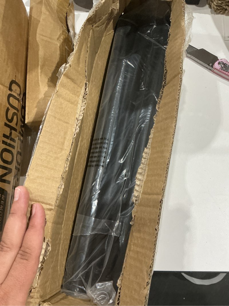 Condition photo showing As Is for 2 pack industrial curtain rods for windows 66 to 120 inches, blackout wrap around curtain rod, for indoor and outdoor, 5/8 inch diameter, 65 to 120 inches, black 65-120 inch black
