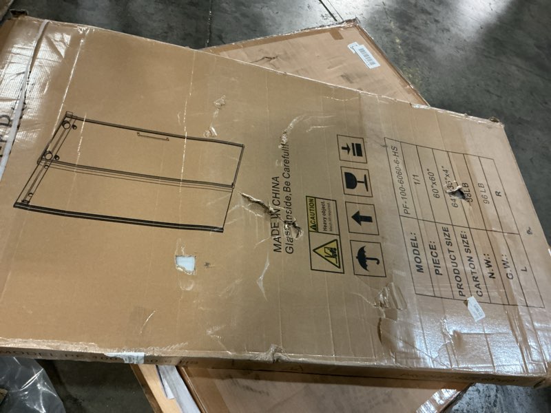 Condition photo showing Good Condition for 56 in.-60 in. w x 60 in. h single sliding frameless shower door in brushed nickel w/ 1/4 in. (6 mm) clear tempered glass