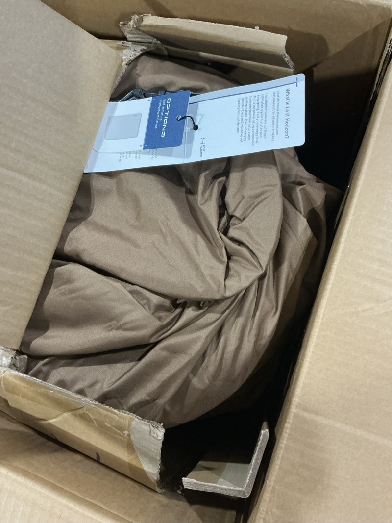 Condition photo showing As Is for losthorizon air & foam camping mattress, self-inflating sleeping pad, 4.5" thick, with pump sack, full full sleeping pad